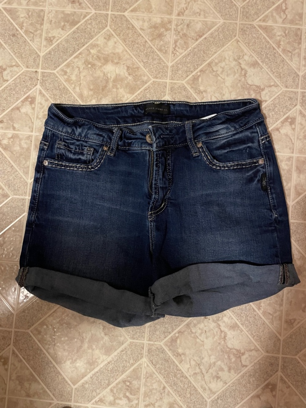Women's Dark Blue Denim silver brand shorts